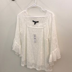 WHBM NWT bell sleeve laced white blouse